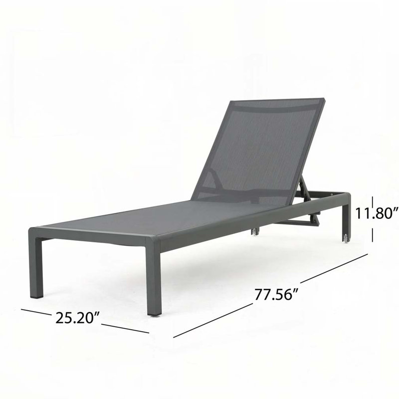 Outdoor Chaise Lounge with 5-Level Adjustable,Durable Aluminum Frame & PVC-coated polyester Mesh, Gray