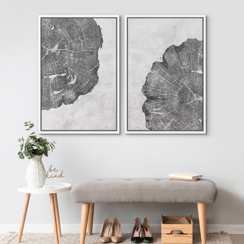 Motif d'anneau d'arbre rustique, illustrations, art moderne, décor contemporain, H 24 po x l 16 po, Cadre blanc