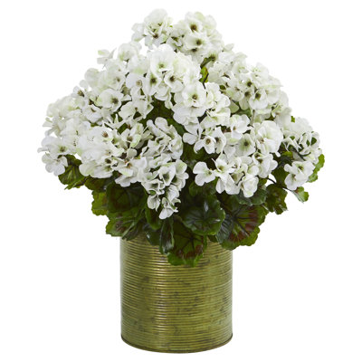 Geranium Artificial Plant in Metal Planter UV Resistant