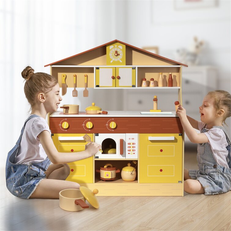 Recaceik Wooden Pretend Play Kitchen Set With Turnable Knobs, Spice Shelf,  Sink, Stove, Baking Oven And Cabinet, Toys Gifts For Boys And Girls