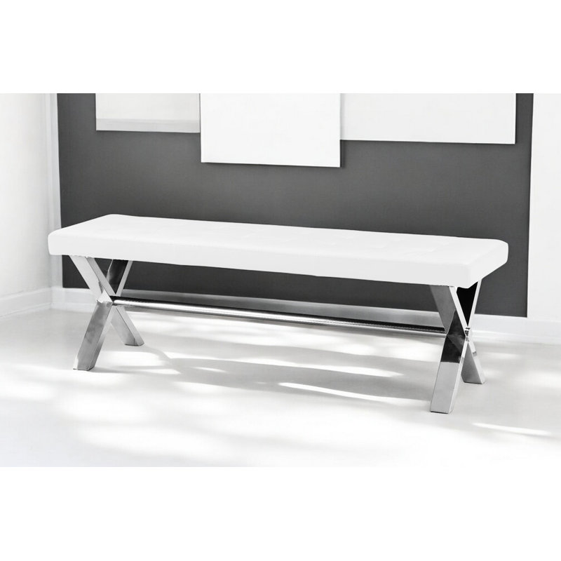 Banc rembourré en similicuir Beverly, Simili cuir blanc