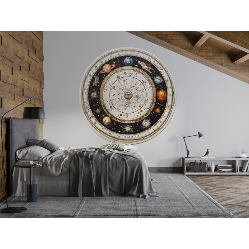 Zodiaque céleste, art mural roue astrologique, décor d'astronomie rétro, art mural cosmique, H 10 po x l 10 po