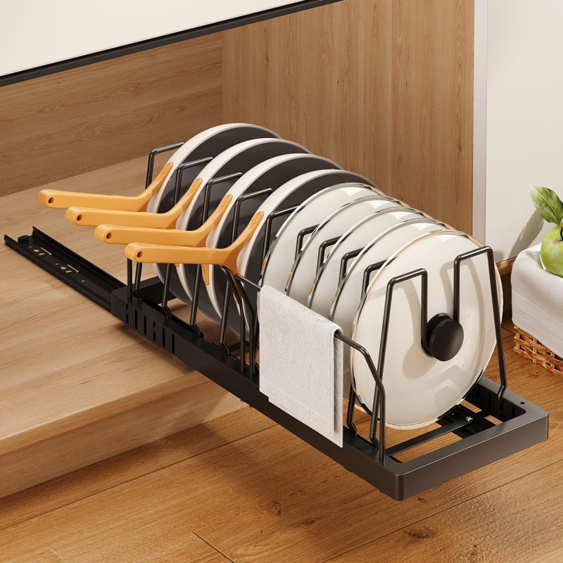 Emballez les pots et les casseroles sous l'armoire, les organisateurs de couvercles de rangement de nourriture extensibles de 22 po avec 9 diviseurs réglables et un support de couvercle de casserole à l'intérieur de l'armoire / comptoir (blanc)