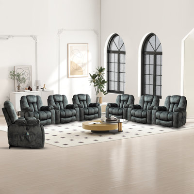 Fauteuil de massage chauffant de 40,9 po de large avec porte-gobelets double USB et poche de rangement