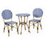 Ensemble d'extérieur en aluminium 3 pièces français, bleu marine, blanc, avec finition en bambou, ensemble de patio, ensemble de conversation, ensemble de sièges de patio-522648897