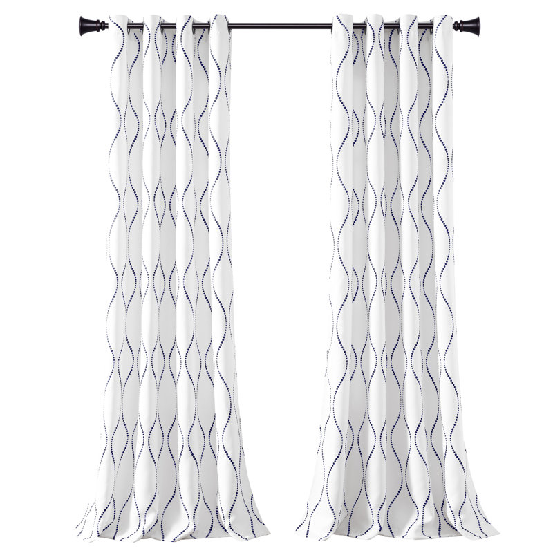 Swirl Room Darkening Curtain Pair, White/Blue, 52" W x 84" L