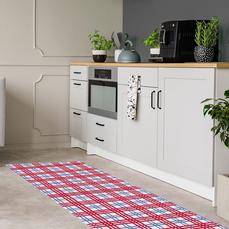 Tapis rouge / blanc à carreaux, Tapis de couloir 2 pi 6 po x 8 pi