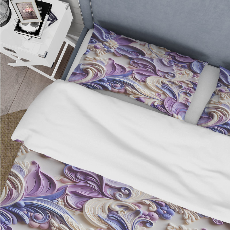 Floral Duvet Cover Set - Purple Lavender Persian Paisleys I, Queen Duvet Cover + 2 Standard Shams