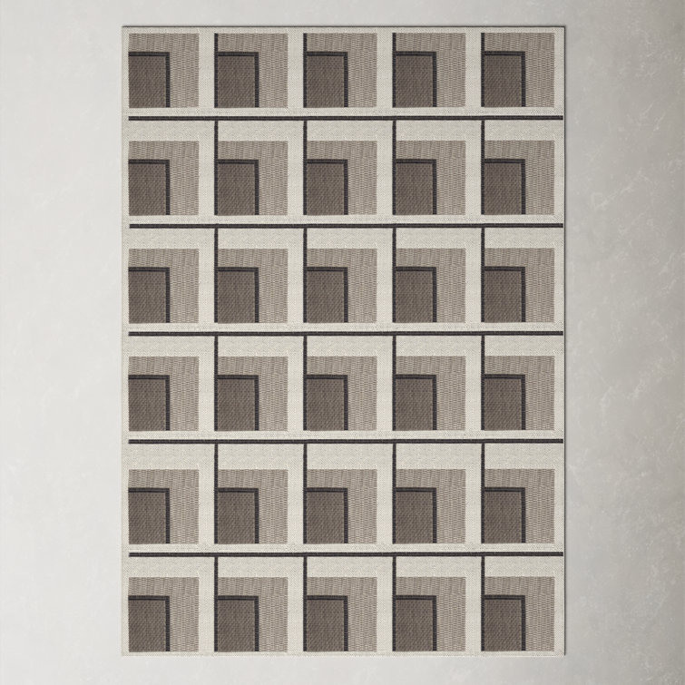 Rectangle Kamran Geometric Machine Woven Polypropylene Indoor / Outdoor Area Rug in Tan