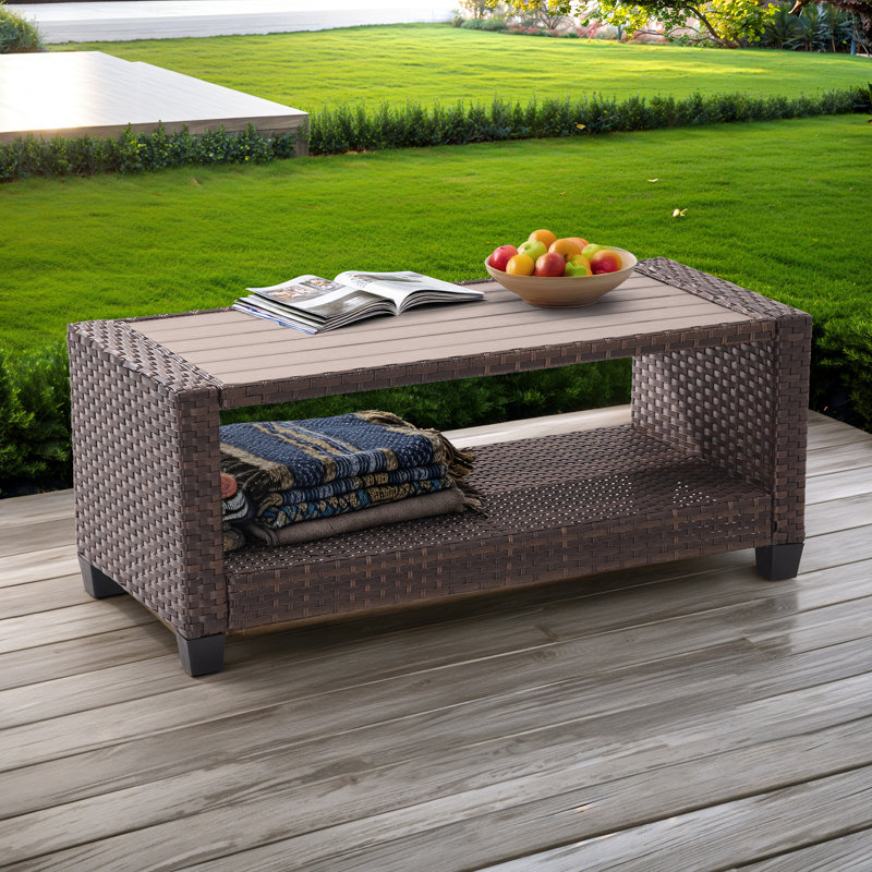 Issah Rectangular Metal Outdoor Coffee Table , 45.3'' in. W 20.1'' in. D, Brown, Brown