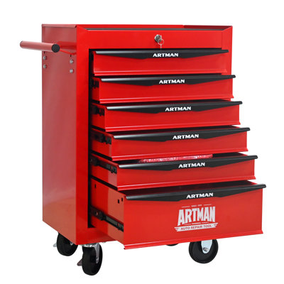 Rolling Metal Tool Chest With 6 Drawers, 20" 6-drawer Tool Chest Cabinet With Ball Bearing Drawer Slides, Steel Tool Storage Box Organizer (red&black)