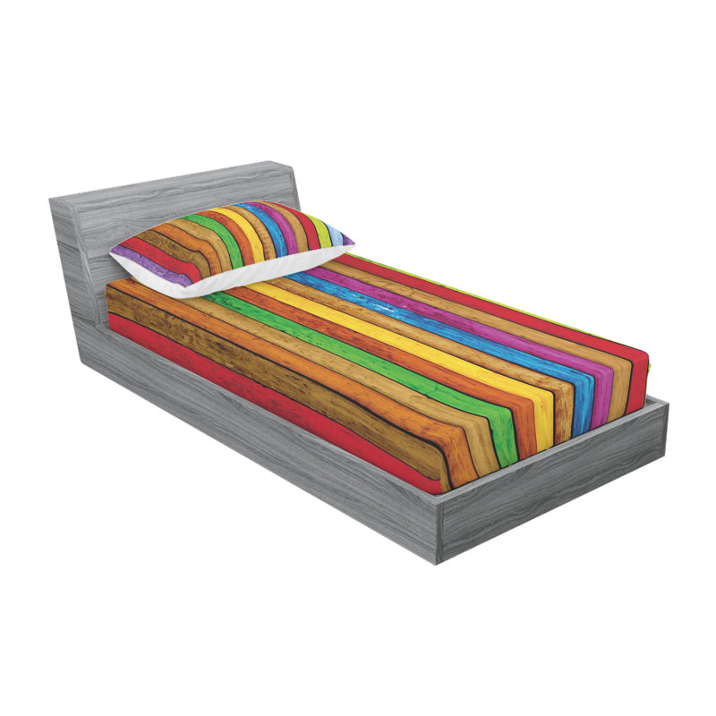 Microfiber Striped Sheet Set, Twin XL Sheet Set with Fitted Sheet, Planks as Background Cheerful Striped