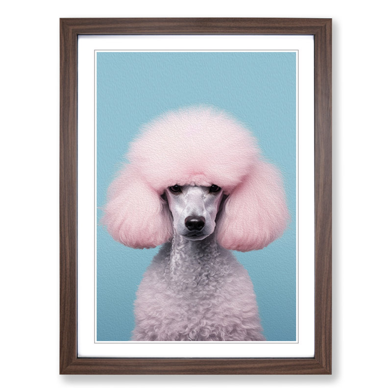 Poodle Minimalism No.2 - Single Picture Frame Print on Wood, 64cm H x 46cm W x 2cm D, Walnut
