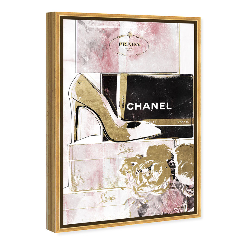 " Luxury Stacked Shoes Rose ", Gold Framed, 15" H x 10" W
