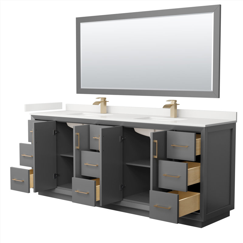 Strada 84'' W Double Vanity, Satin Bronze, Dark Gray, Giotto Quartz