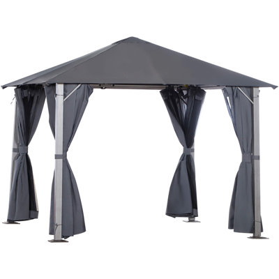 Pavillon de jardin à toit souple avec structure en acier et rideaux en filet