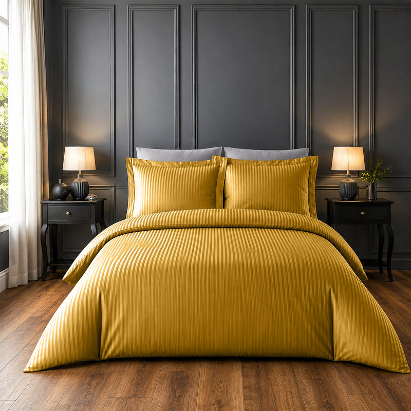 Microfiber Striped Duvet Cover Set with Pillowcases Included, Double Duvet Cover + 2 Standard Pillowcases, Ochre