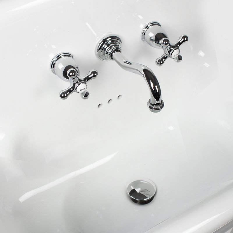 Fireclay Wallmount Bath Sink with Faucet, Drain and P-Trap Set, White/Chrome