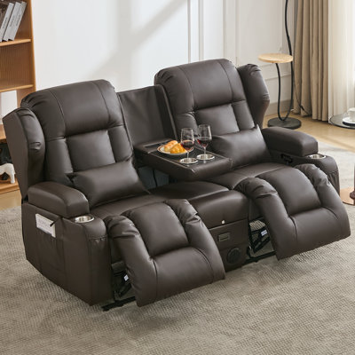Loveseat Rocker Recliner Sofa, Dual Reclining Couches With Console, Manual Reclinable Double Seat 2 Person Recliner, Rv Movie Seating For Travel Trailers Living Room