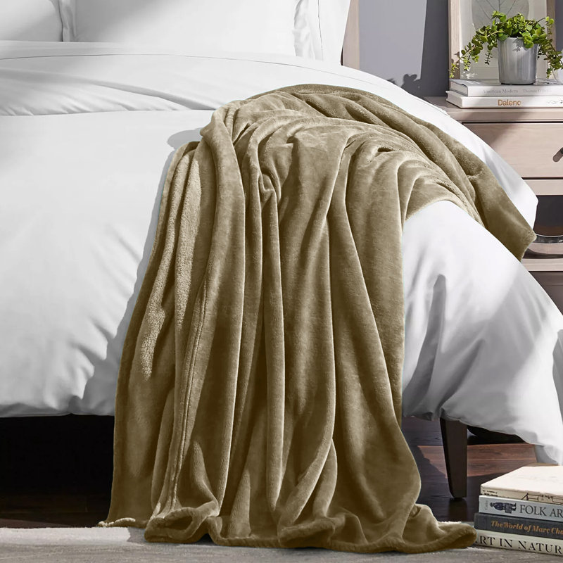 Reversible Plain Weave Fleece Throw Blanket, Camel, Single