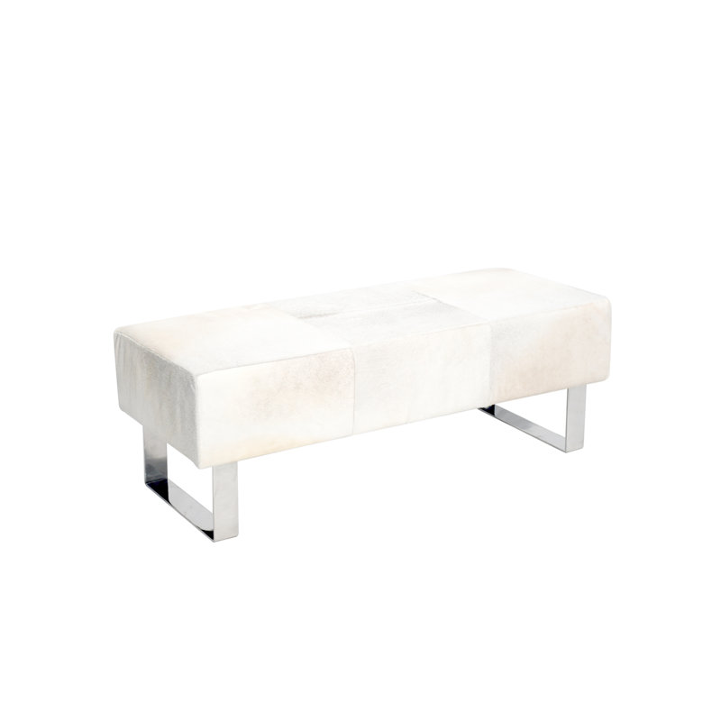 Modern Leather Storage Type Bench, Gray/Chrome
