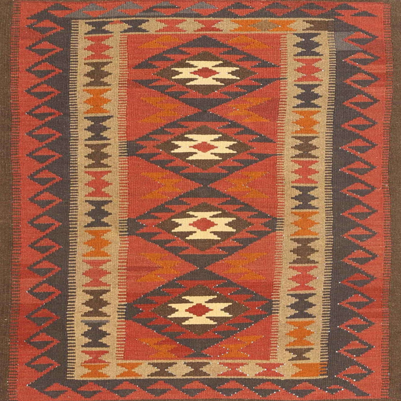 Tapis noir/orange/beige contemporain Holmdel, Carré 6 pi