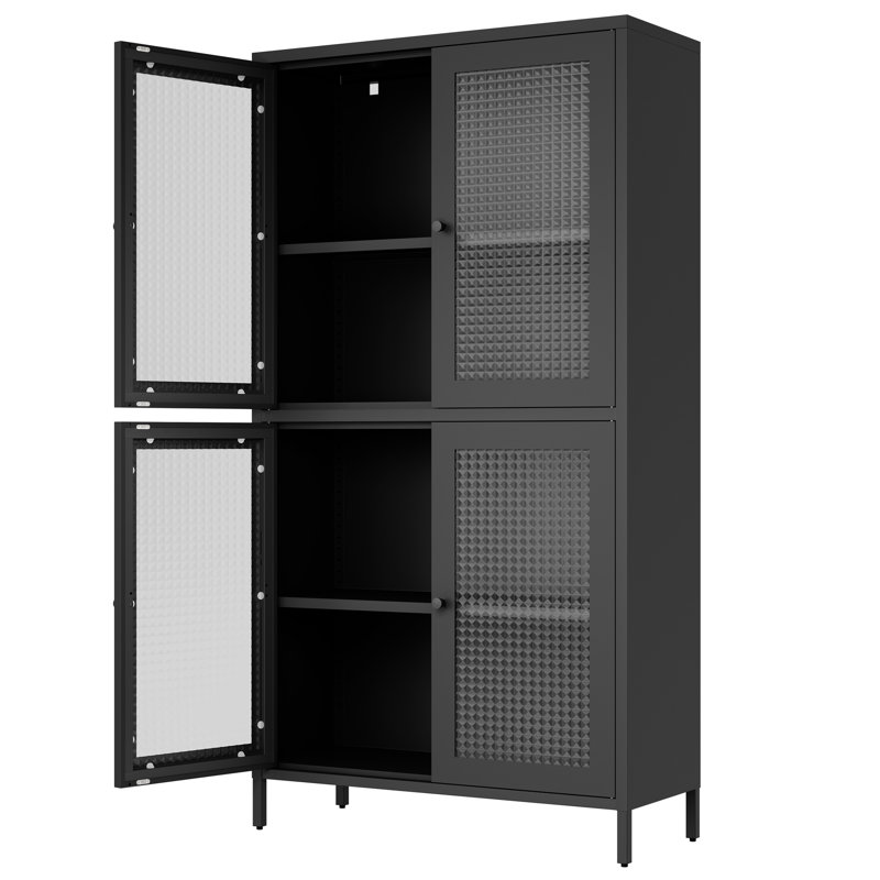 Armoire en métal avec tablettes réglables pour la décoration de bureau - Finition noire à 4 tablettes