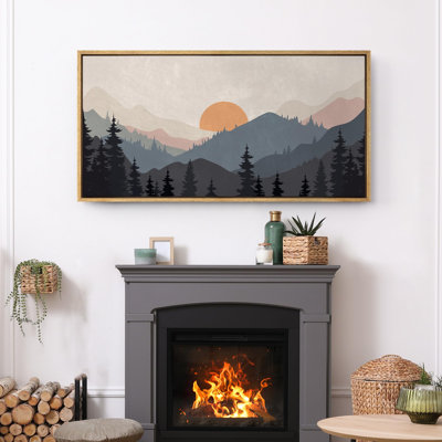 «Sun Mountain Landscape Serene Mountain Sunset Landscape with Pine Trees», reproduction d'art sur toile