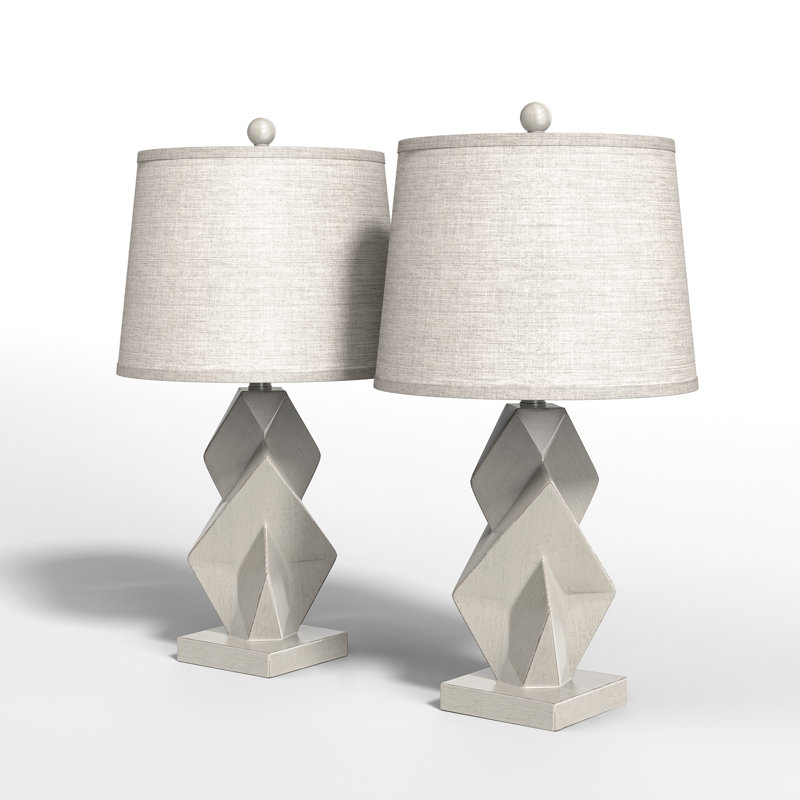 24.5'' Resin Modern Glam Table Lamp Set With Usb, Gray