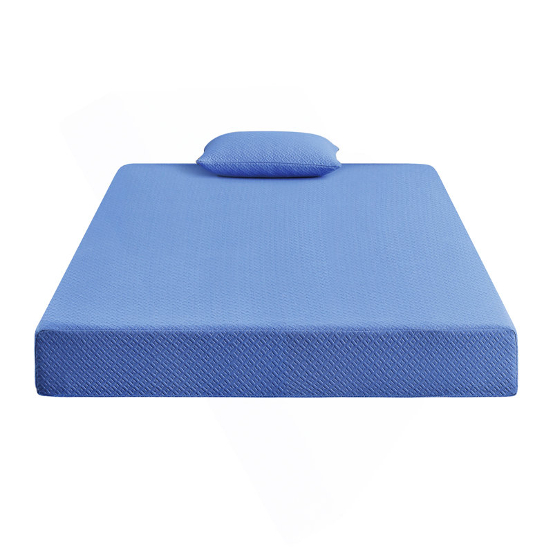 7Inch Mattress And Pillow Set Breathable Fabric Gel-Infused Memory Foam Mattress, Blue, Mattress In A Box, Full