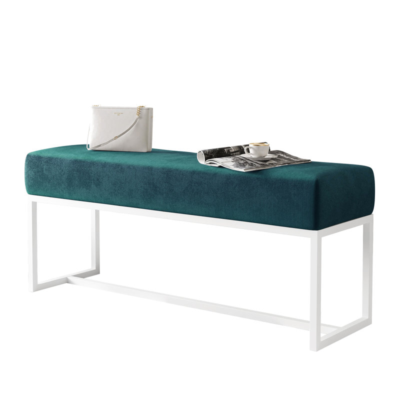 Leechburg Upholstered Bench - DISCONTINUED, 100 % Polyester Turquoise, 44cm H x 90cm W x 30cm D, White