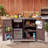 Dark Brown Outdoor Kitchen Island, 39.4-Inch With Sink Faucet Backsplash, Four-Wheel Design, Specifically For Pizza Making.