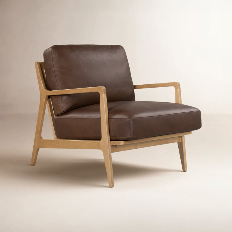Carmelo Genuine Leather Accent Chair, Dark Brown Genuine Leather