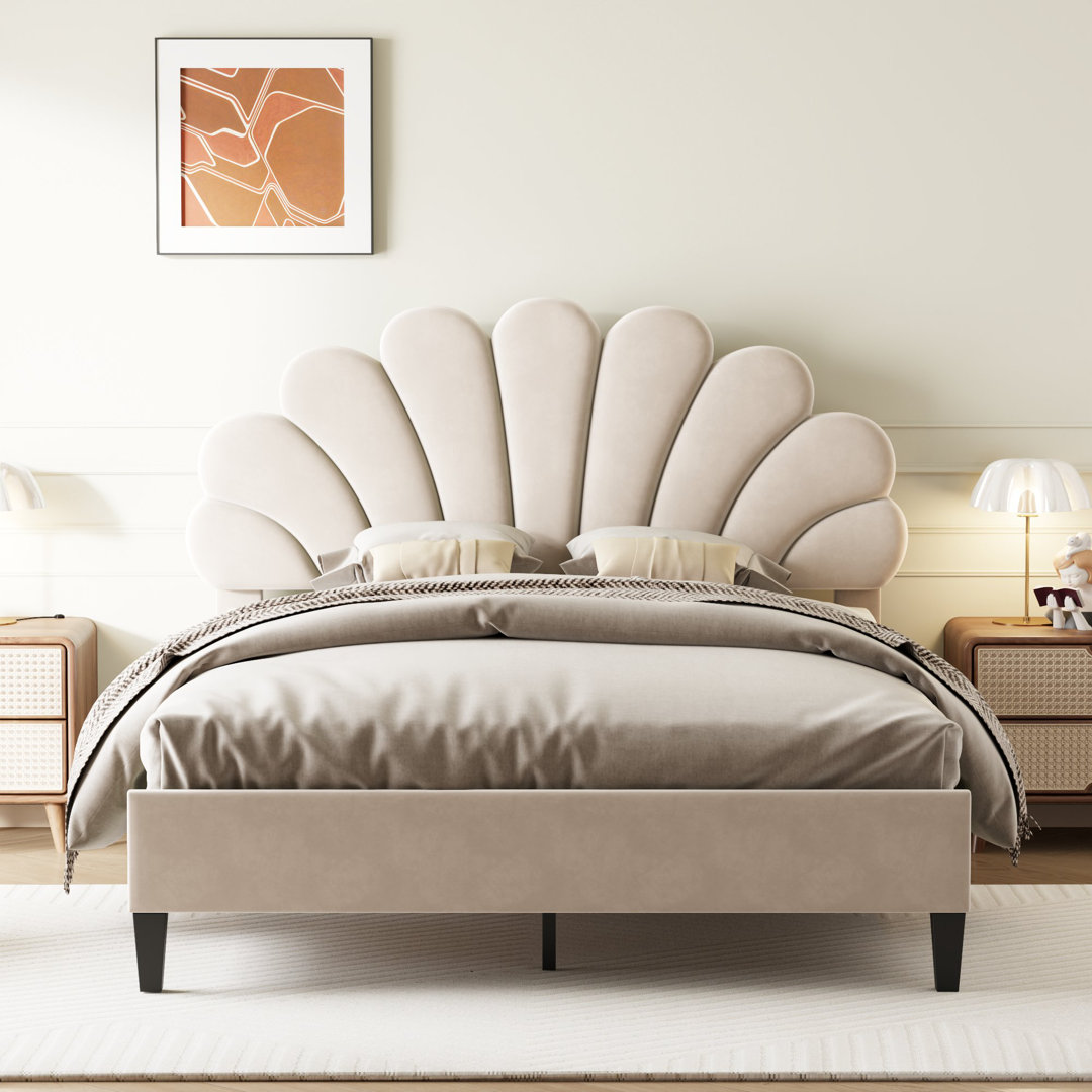 Tayveion Upholstered Platform Bed with Floral Velvet Headboard Mercer41 