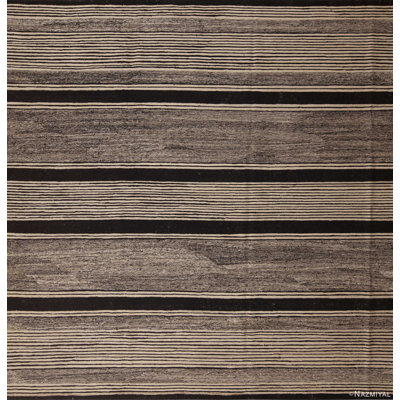 Tapis kilim de taille unique et rectangulaire à tissage plat moderne brun / noir One-of-a-Kind