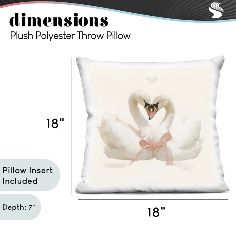 Coussin Swan, avec un arc, imprimé par Creative Studio, 18 x 7 x 18, Carré 18 po, Cygne beige