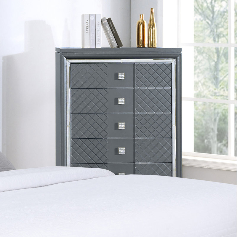 Commode 5 tiroirs Mian, Gris