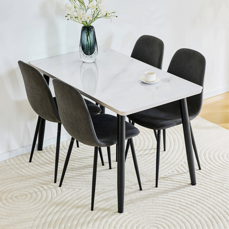 Ensemble de table et chaises Modern Modern, table de salle à manger rectangulaire, 4 chaises avec pieds en métal