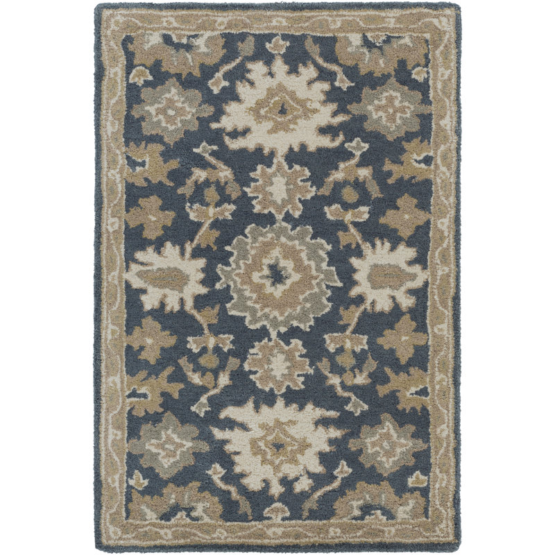 Tapis bleu marine / brun / beige en laine touffeté à la main Arden, Rectangle 12 pi x 18 pi