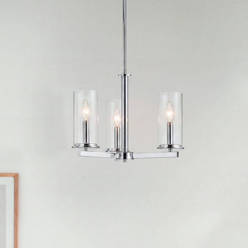 Lustre convertible 3 lumières en chrome avec abat-jour en verre transparent Dalleas, Chrome