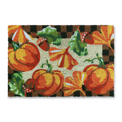 Checked Pumpkin Harvest Entrance Mat