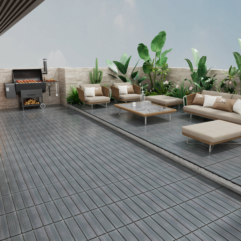 Carreaux de patio en composite de bois et plastique WPC pour terrasse, Gris foncé, 11