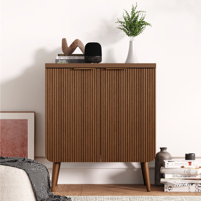 George Oliver Sideboard Buffet Cabinet, Storage Cabinet, Accent Cabinet Credenzas With 2 Fluted Doors 2 Shelves, Cupboard For Living Room Bedroom by George Oliver