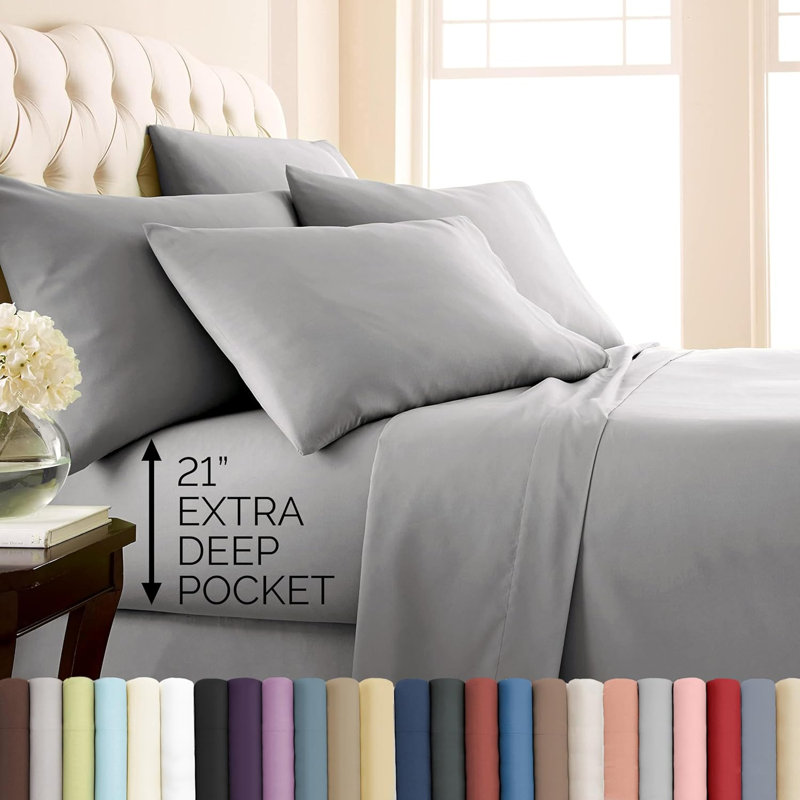 Literie 6 pièces Southshore Fine Linens Vilano Springs, poches extra profondes, en microfibre ultra douce doublement brossée 110 g/m², poches de 53 cm, 4 taies d'oreiller, King, gris acier