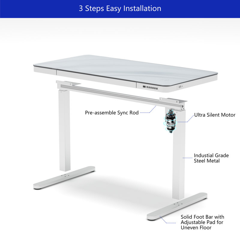120Cm W Rectangular Standing Desk, White
