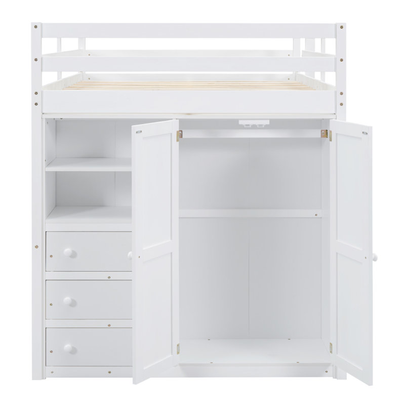 Lit mezzanine en bois avec garde-robe intégré