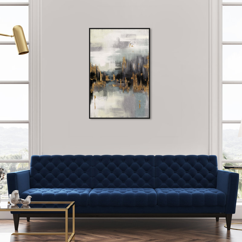 Gold Peaks Landscape, Abstract Mountains Modern Gray - peinture sur toile, H 36 po x l 24 po x P 1,75 po