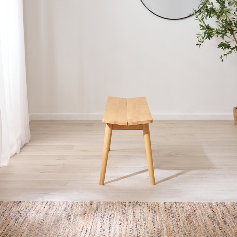 Banc en bois massif Drea - Style campagnard rustique traditionnel, H 17,3 po x l 47,2 po x P 11,8 po, Chêne