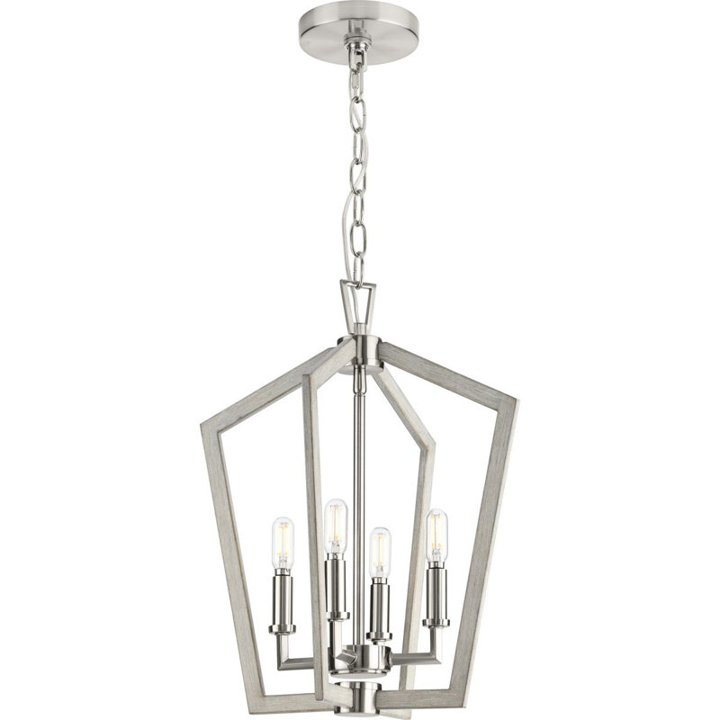 4 - Light Dimmable Square / Rectangle Chandelier, Brushed Nickel