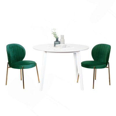 Ensemble de salle à manger 3 pièces contemporain, rond, en bois blanc, avec 2 chaises, meubles de salle à manger